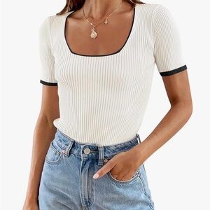 Women's White Ribbed Top